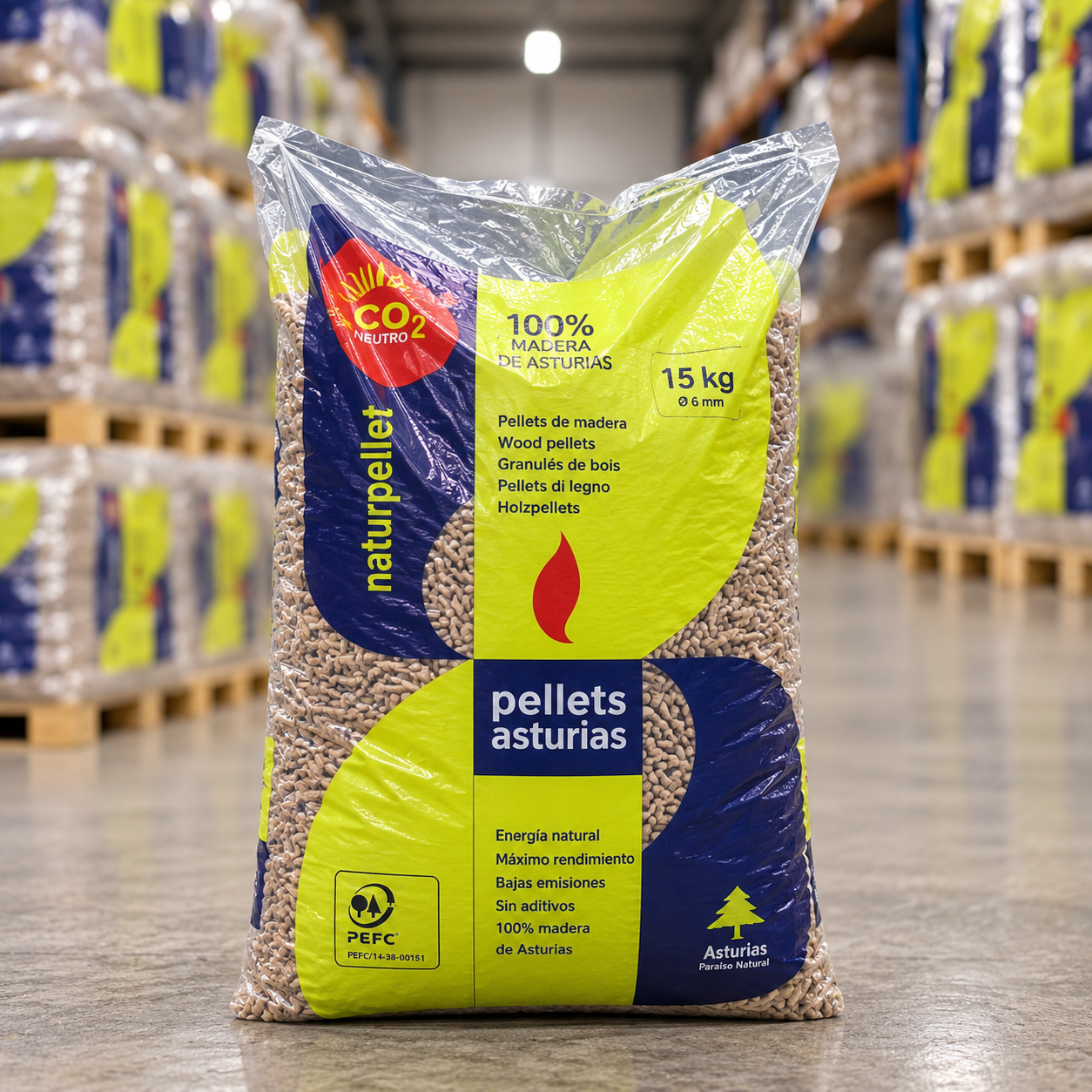 Pellets Asturias – Palé de 72 Sacos de 15 kg | Pellets Certificados para Calefacción
